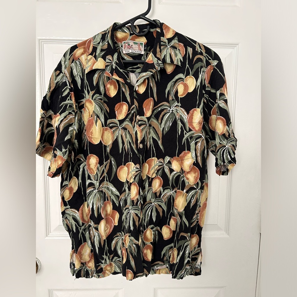 Tori Richard Black and Orange Tropical Shirt